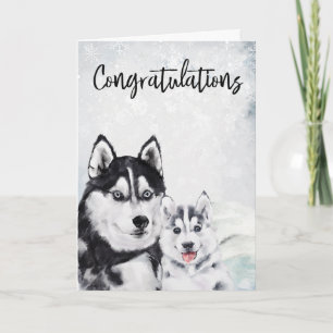 Grattis Nyfödd bebis Mamma Husky Hund Kort