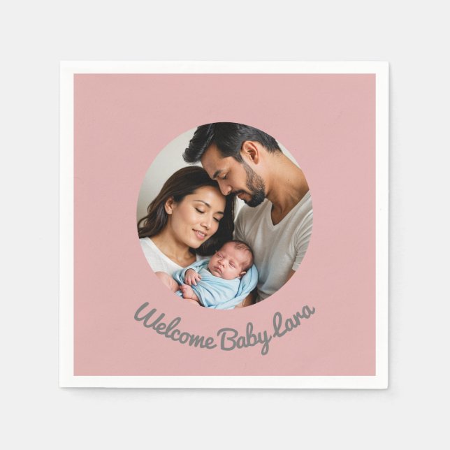 Grattis nyfödd bebis rosa, välkomna baby pappersservett (Framsidan)