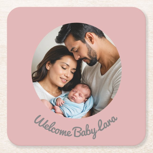Grattis nyfödd bebis rosa, välkomna baby underlägg papper kvadrat (Framsidan)