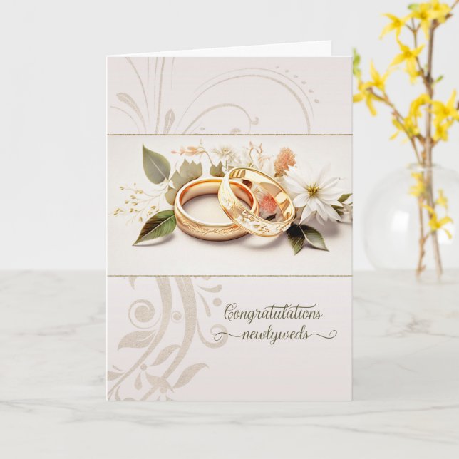 Grattis Nygifta Gyllene Bröllopsringar Kort (Gul blomma)