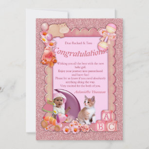 Grattis Nytt Rosa-ro Flicka-kort Tack Kort