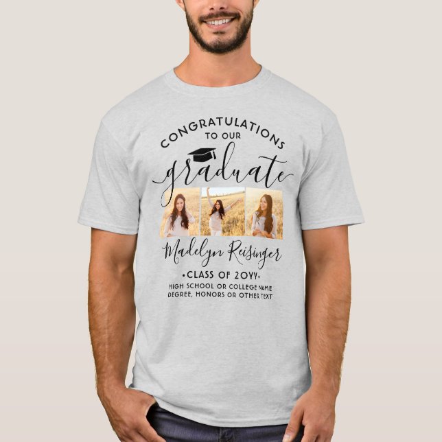 Grattis nyutexaminerad Foto Collage Examen T Shirt (Framsida)