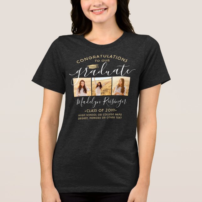 Grattis nyutexaminerad Manus 3 Foto Examen T Shirt (Framsida)