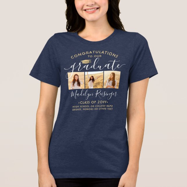 Grattis nyutexaminerad Modern 3 Foto Examen T Shirt (Framsida)