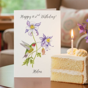 Grattis på 102-årsdagen Columbine med Hummingbird Kort