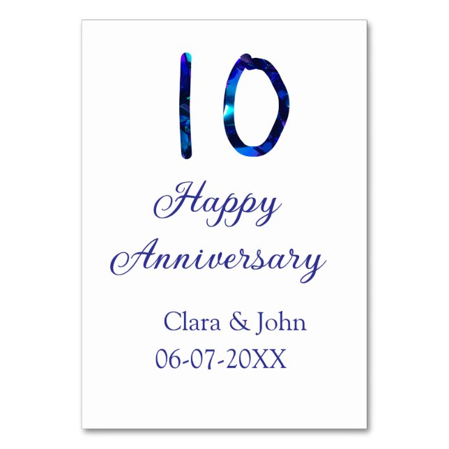 Grattis på 10-årsdagen blå glitter lägga till namn bordsnummer (Framsidan)