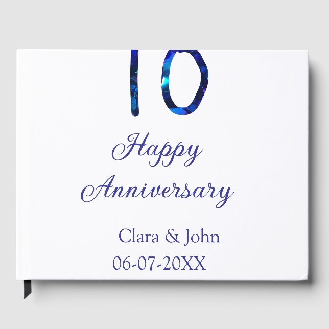 Grattis på 10-årsdagen blå glitter lägga till namn gästböcker (Framsida)