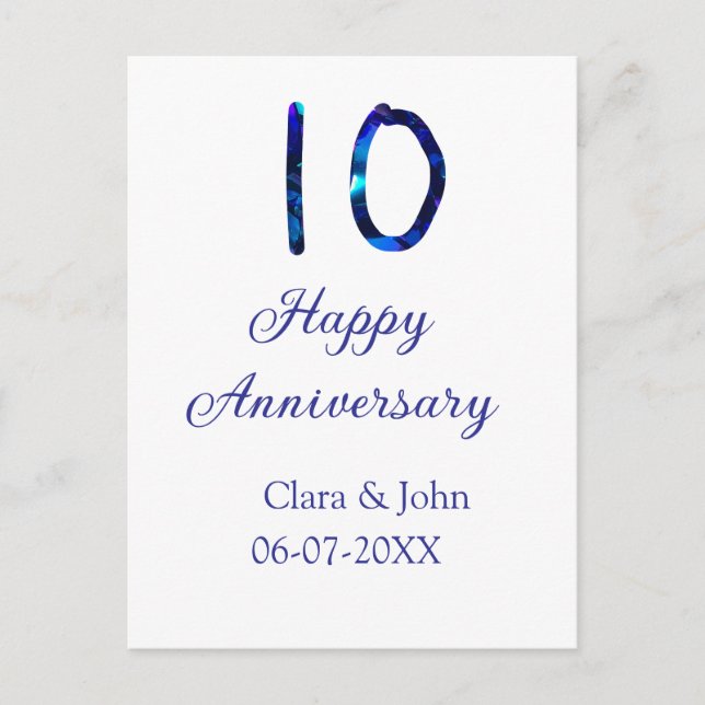 Grattis på 10-årsdagen blå glitter lägga till namn vykort (Framsida)