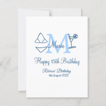Grattis på 15-årsdagen blå bikini med namnmonogram