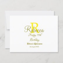 Grattis på 15-årsdagen gul lägga till namnmonogram