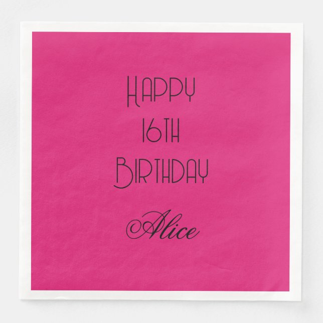 Grattis på 16-årsdagen Rosa Svart Anpassat Namn 20 Pappersservett (Framsida)