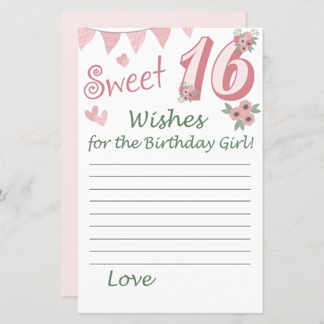 Grattis på 16-årsdagen till födelsedagsflickan (Fram/baksida)