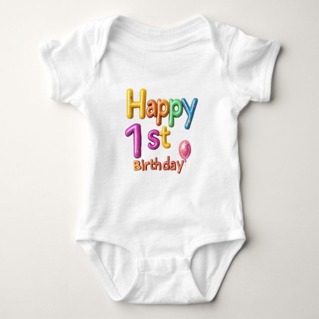 Grattis på 1-årsdagen – Ballongtextfirande  T Shirt (Framsida)