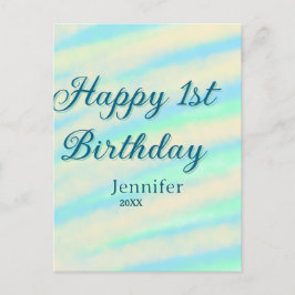 Grattis på 1-årsdagen barn babyblå grön pastell re vykort