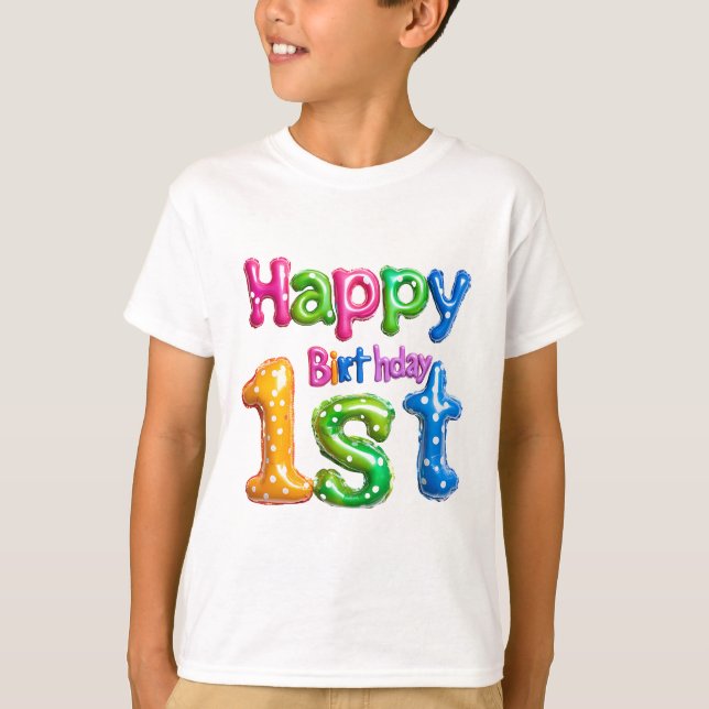 Grattis på 1-årsdagen – Färgglad ballongdesign  T Shirt (Framsida)