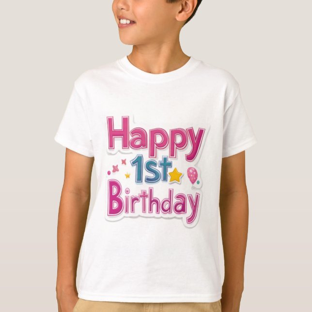 Grattis på 1-årsdagen – Färgglatt sött rosa design T Shirt (Framsida)