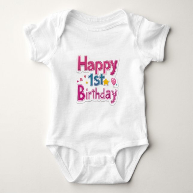 Grattis på 1-årsdagen – Färgglatt sött Rosa Design T Shirt (Framsida)
