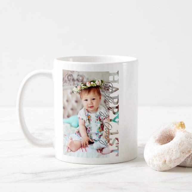 Grattis på 1-årsdagen Foto högskola Kaffemugg (Med munk)