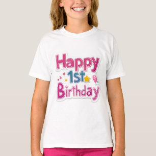 Grattis på 1-årsdagen i rosa och blå firande t shirt