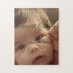 Grattis på 1-årsdagen namn foto datum stilfull kal pussel