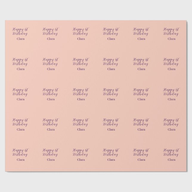 Grattis på 1-årsdagen orange lila boho retro namn  presentpapper (Platt)
