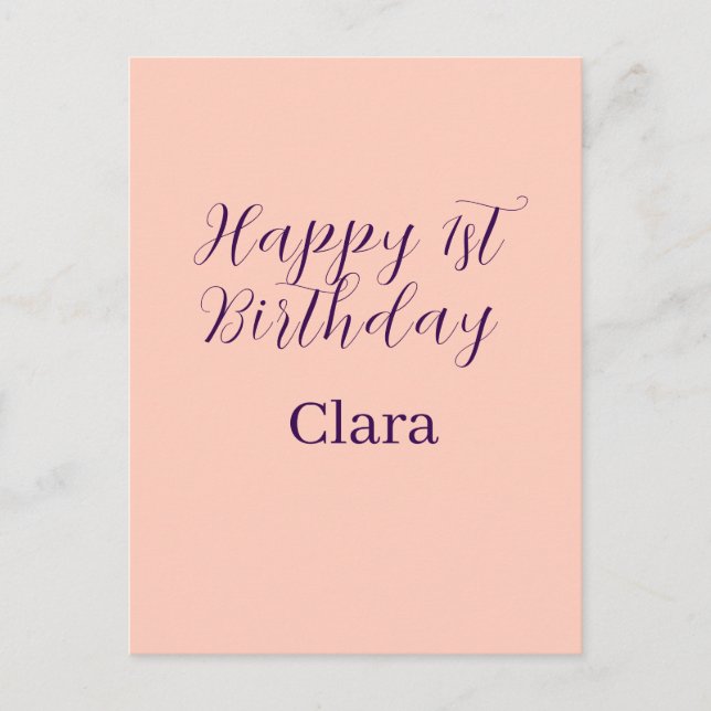 Grattis på 1-årsdagen orange lila boho retro namn  vykort (Framsida)