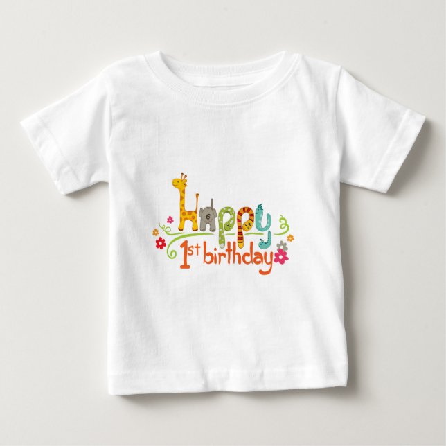 Grattis på 1-årsdagen – Söt djurtema firande T Shirt (Framsida)