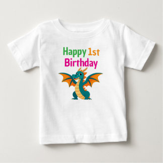 Grattis på 1-årsdagen Söt Grön Drak-T-shirt T Shirt