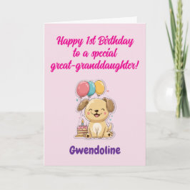 Grattis på 1-årsdagen Stor-dotterdotter, Söt Valp Kort