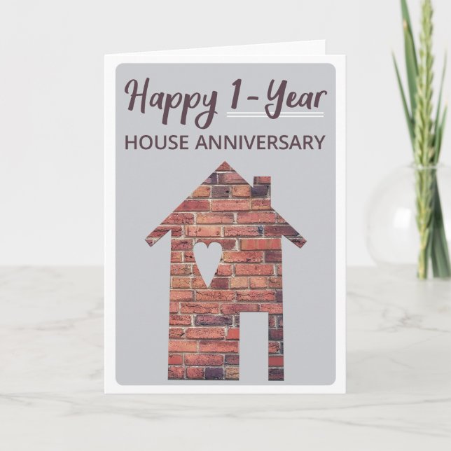 Grattis på 1-årsjubileet för huset-kort kort (Framsida)