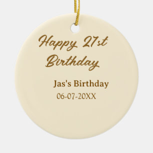 Grattis på 21-årsdagen brun pastell gul namn datum julgransprydnad keramik