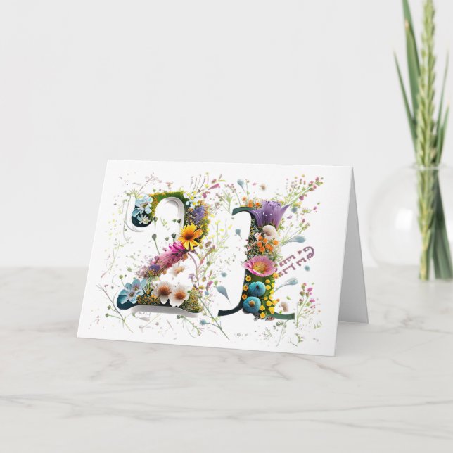 Grattis på 21-årsdagen Vilda blommor Grattis på fö Kort (Framsida)