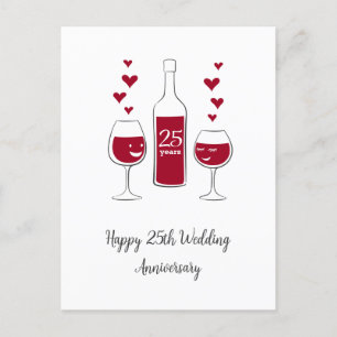 Grattis på 25-års bröllopsdag Rött vin hjärtkort Vykort