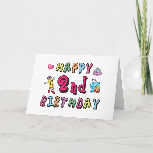 Grattis på 2-årsdagen. 2 år födelsedag. kort (Framsida)