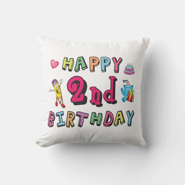 Grattis på 2-årsdagen. 2 år födelsedag. kudde (Framsida)