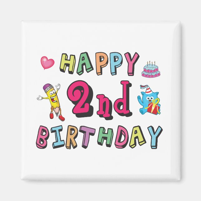 Grattis på 2-årsdagen. 2 år födelsedag. magnet (Framsidan)