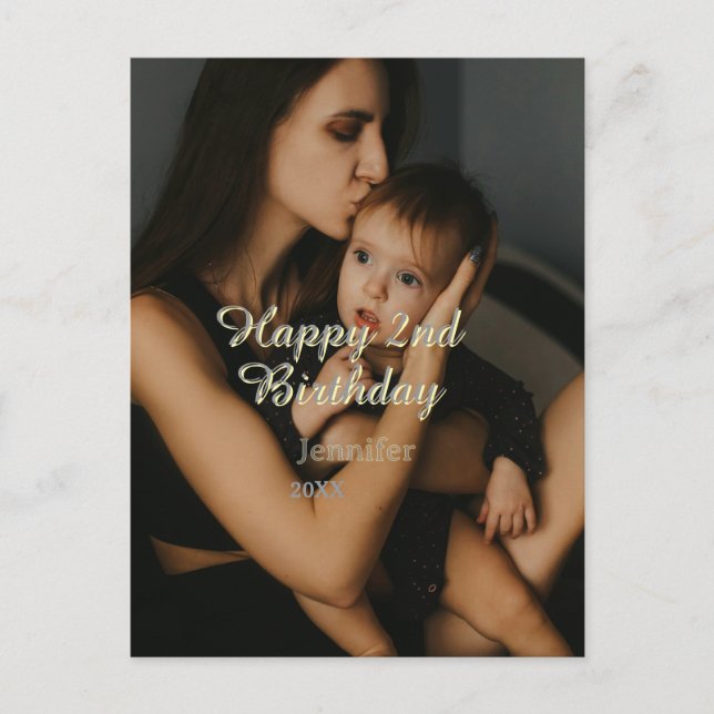 Grattis på 2-årsdagen barn bebis mamma gul grå na vykort (Framsida)