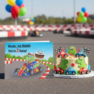 Grattis på 2-årsdagen Dinosaurie Racingbil Klar St Kort
