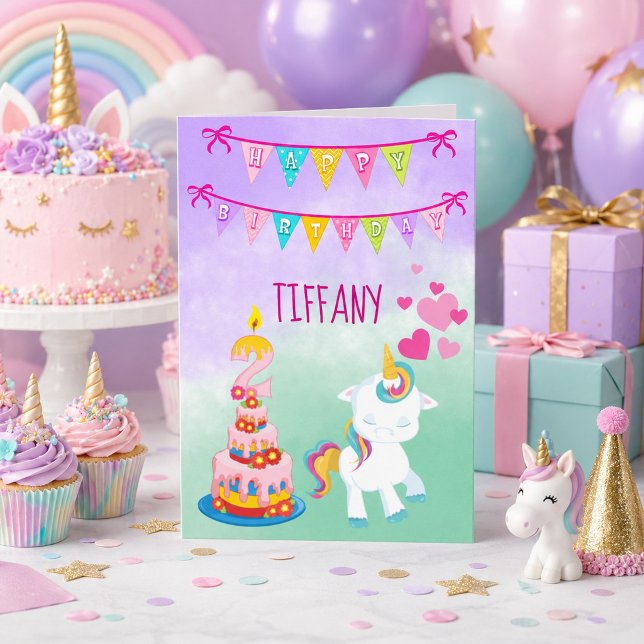 Grattis på 2-årsdagen Enhörning Tema Babyflicka Kort (Skapare uppladdad)