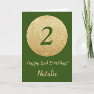 Grattis på 2-årsdagen Grön och guld glitterkort Kort