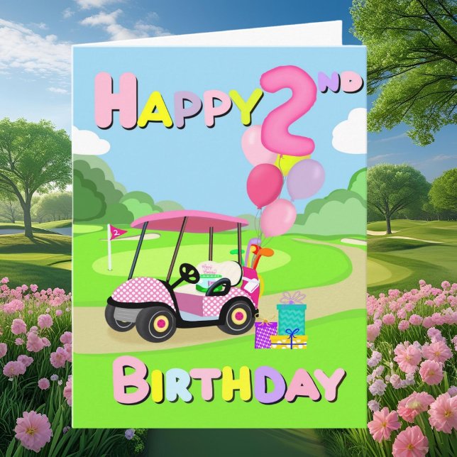 Grattis på 2-årsdagen Rosa Prickig Tjej Golfkort Kort (Skapare uppladdad)