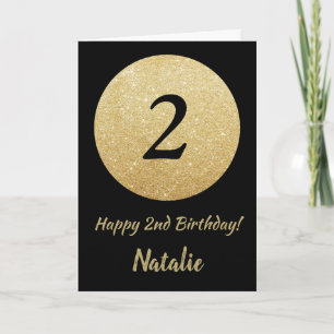 Grattis på 2-årsdagen Svart och guld glitterkort Kort