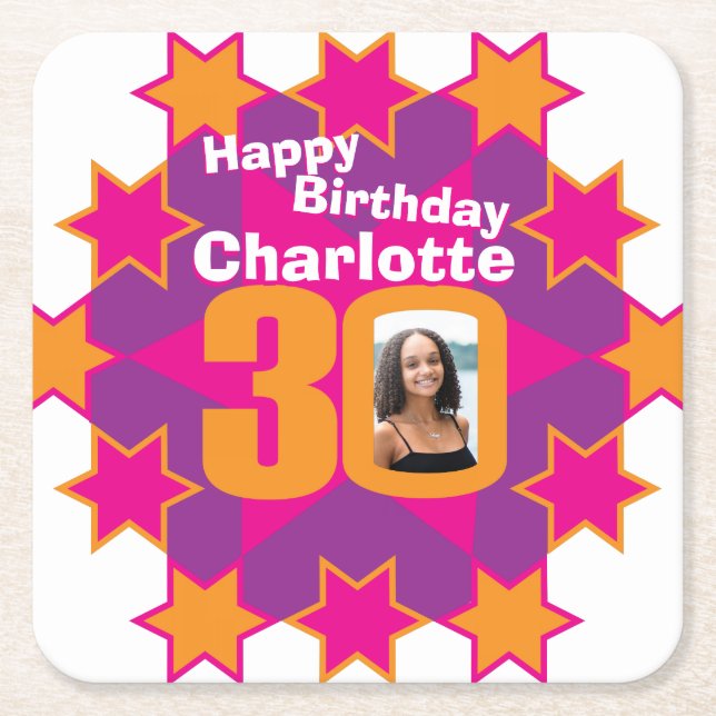 Grattis på 30-årsdagen namn och foto pappers serve underlägg papper kvadrat (Framsidan)