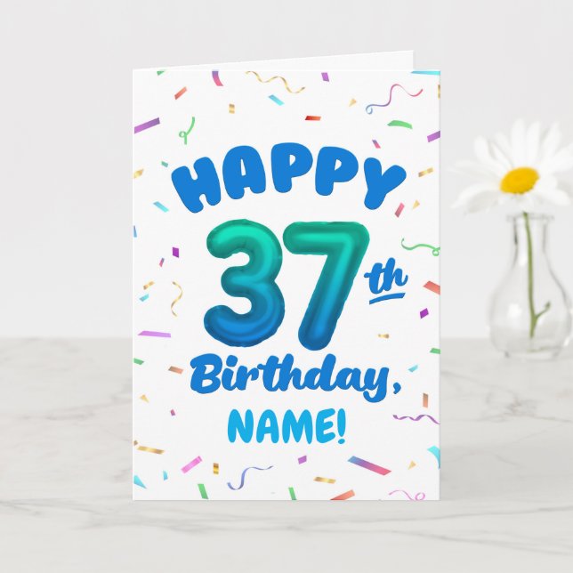 Grattis på 37-årsdagen kort med anpassat namn (Liten växt)