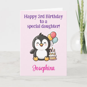 Grattis på 3-årsdagen dotter, Personlig pingvin Kort