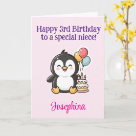 Grattis på 3-årsdagen Niece, Pingvin, Personlig Kort