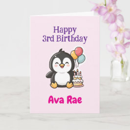 Grattis på 3-årsdagen, söt pingvin, personlig kort
