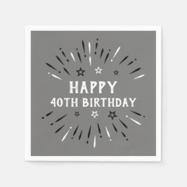 Grattis på 40-årsdagen fyrverkerier grå svart vit pappersservett