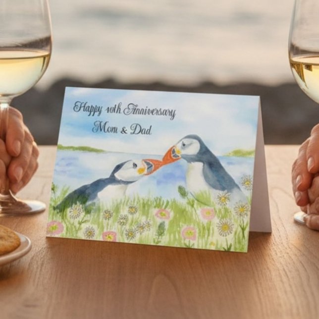 Grattis på 40-årsdagen Mamma & Pappa Lunnefåglar Kort (Skapare uppladdad)