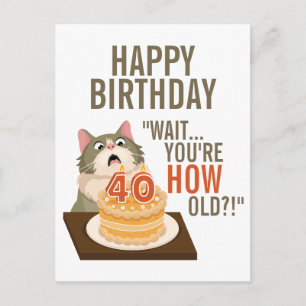 Grattis på 40-årsdagen Rolig Katt Humor Retro Skäm Vykort